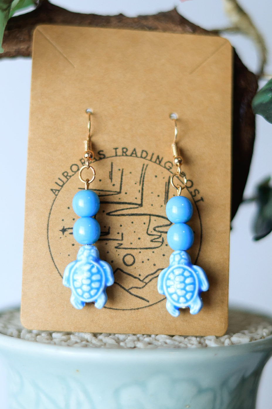 Blue Bead Turtle Earrings - Auroras Trading Post