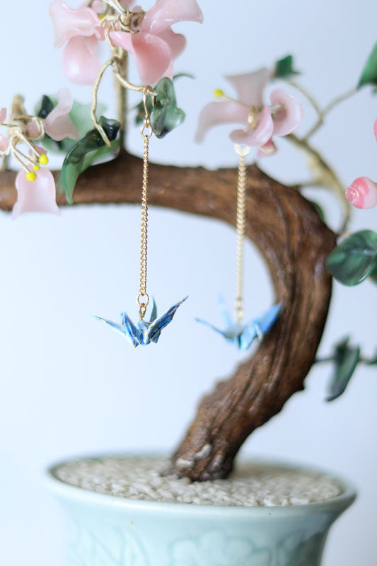 Blue Origami Crane Earrings - Auroras Trading Post
