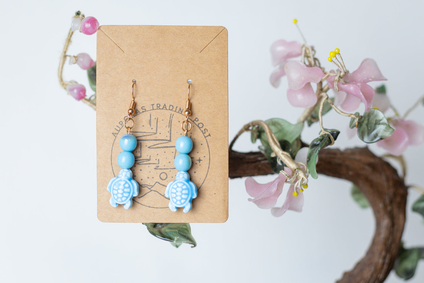Blue Bead Turtle Earrings - Auroras Trading Post