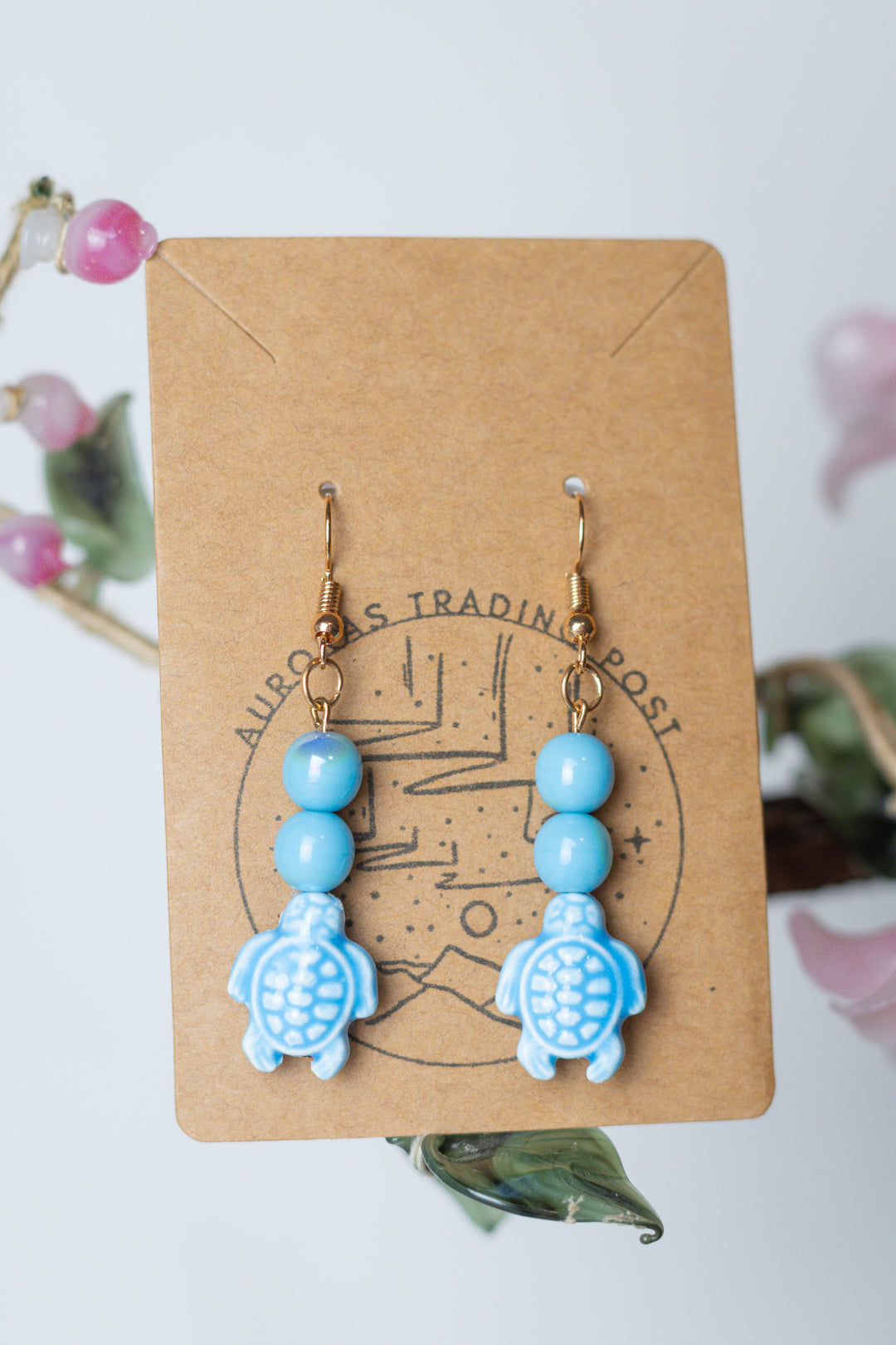 Blue Bead Turtle Earrings - Auroras Trading Post