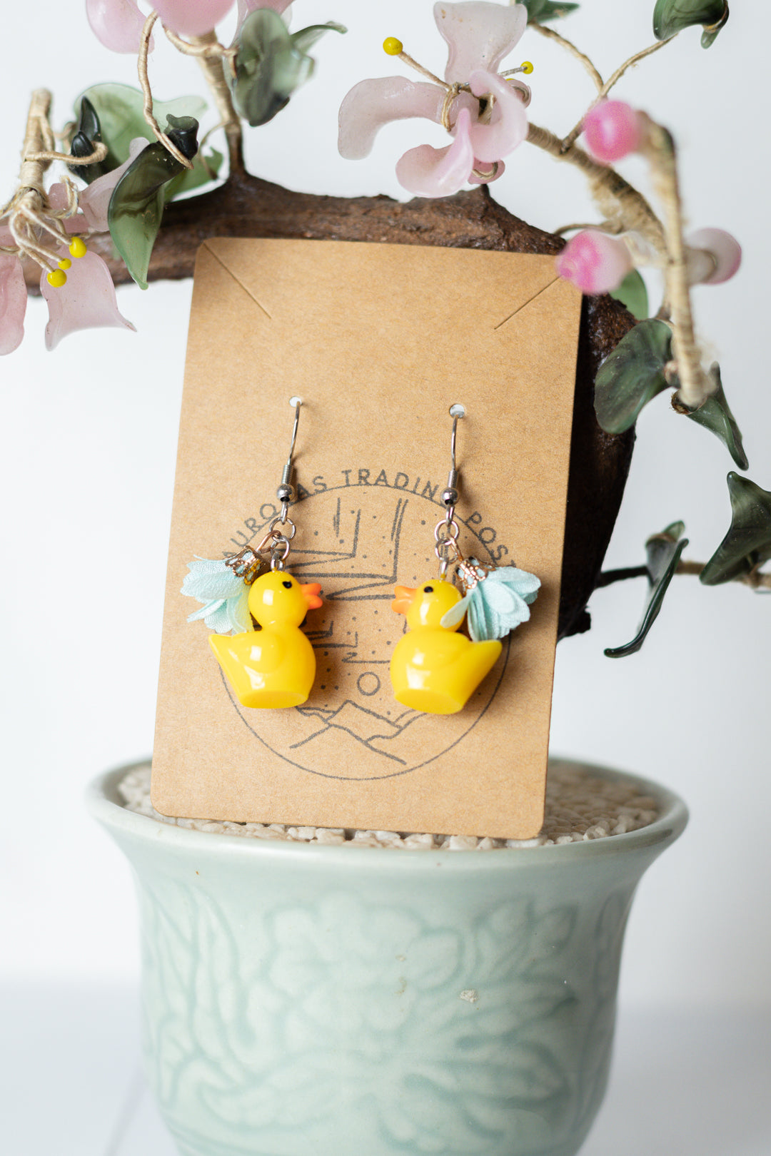 Duck With Blue Flower Earrings - Auroras Trading Post