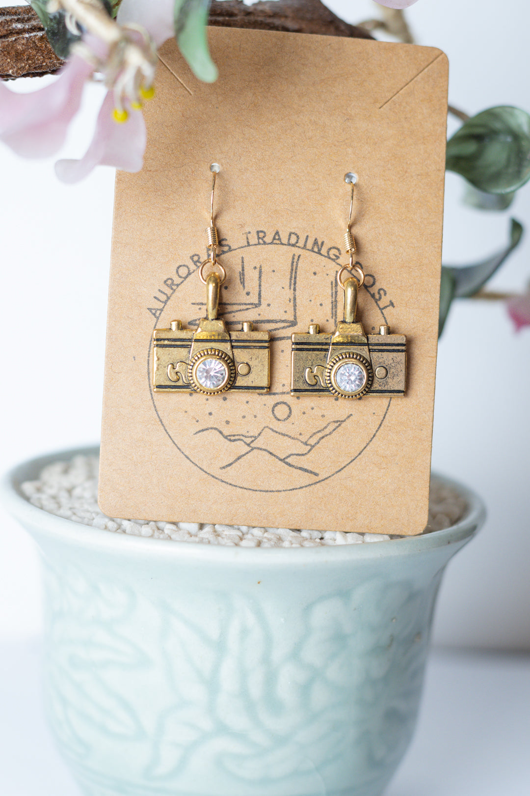 Gold Camera Earrings - Auroras Trading Post