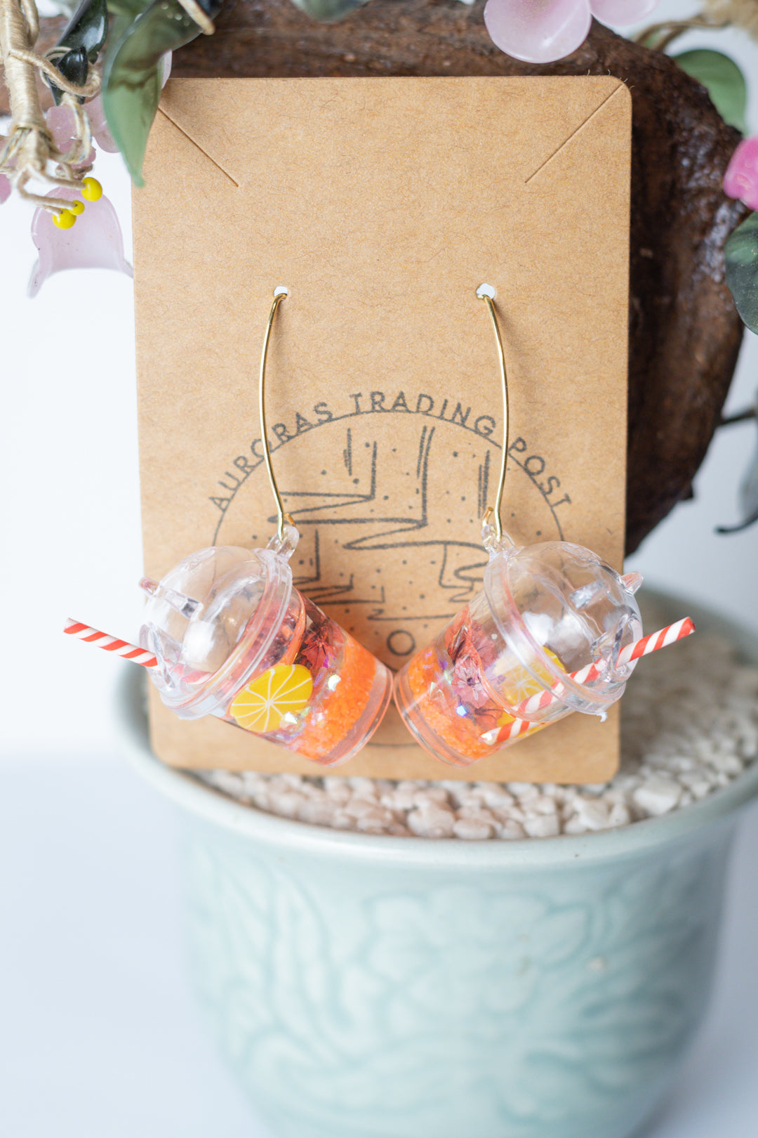 Orange Summer Drink Earrings - Auroras Trading Post