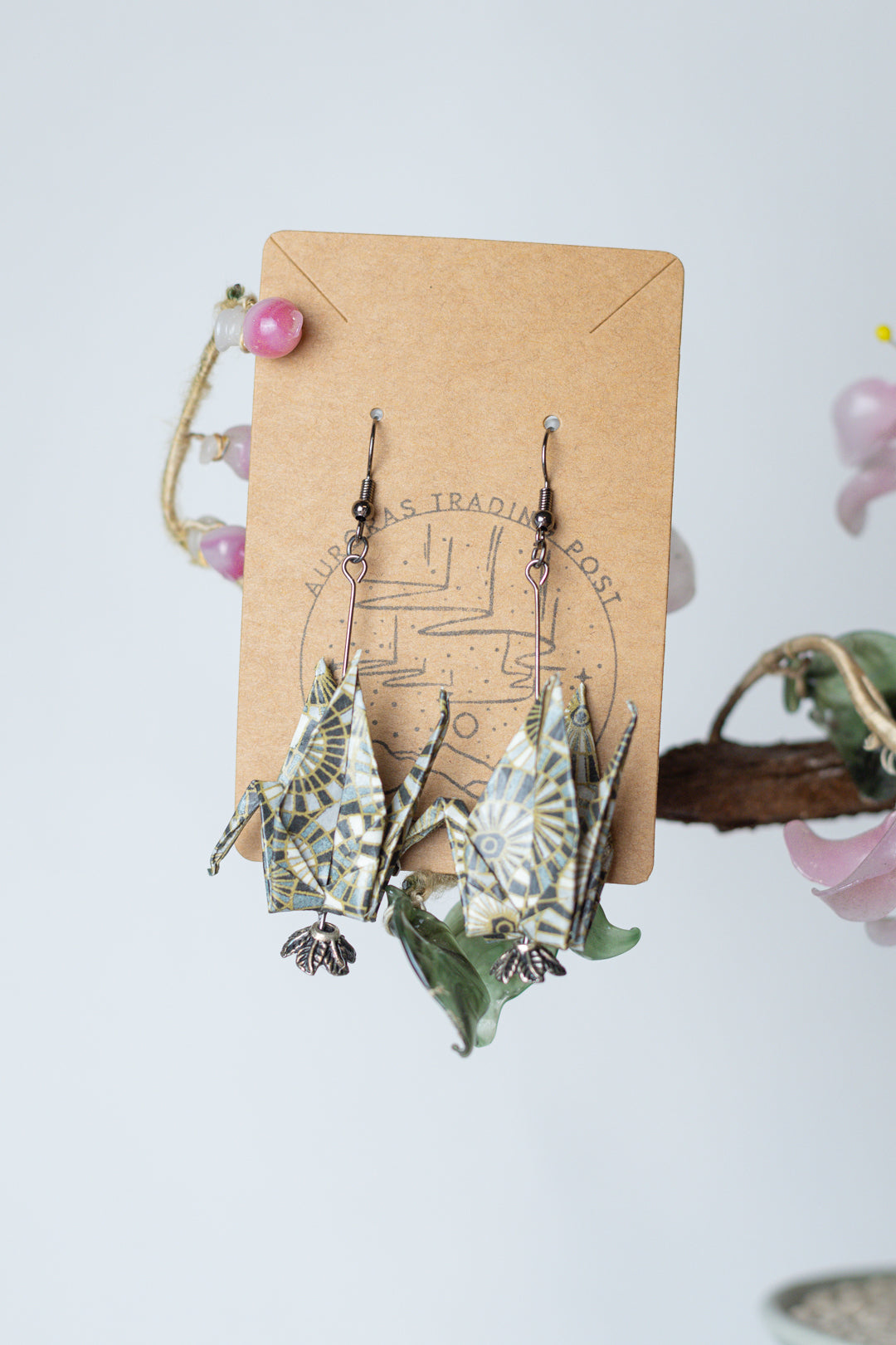 Mosaic Origami Crane Earrings - Auroras Trading Post