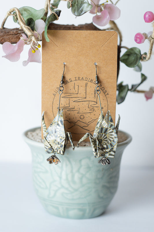 Mosaic Origami Crane Earrings - Auroras Trading Post