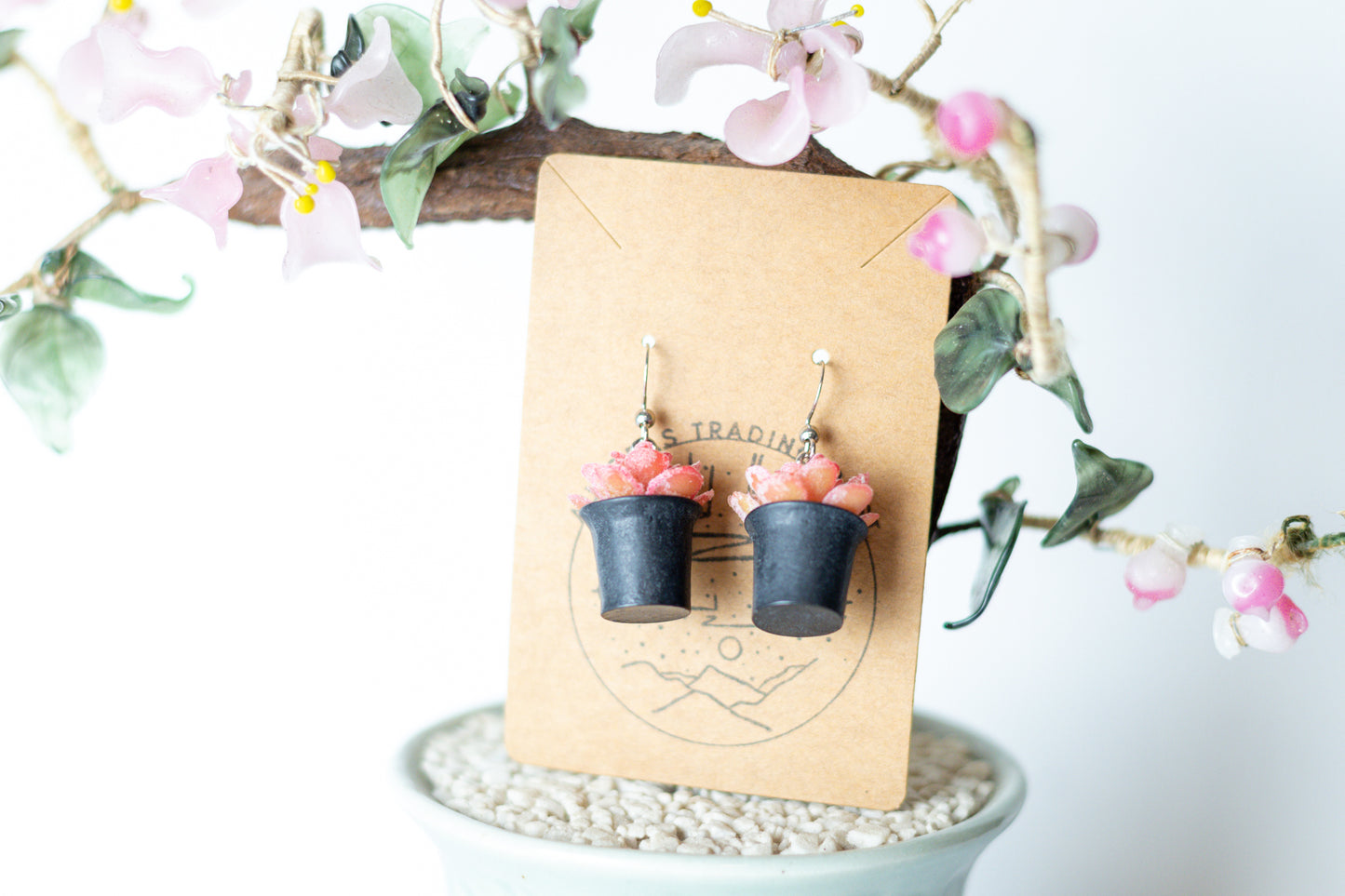 Pink Potted Fern Earrings - Auroras Trading Post