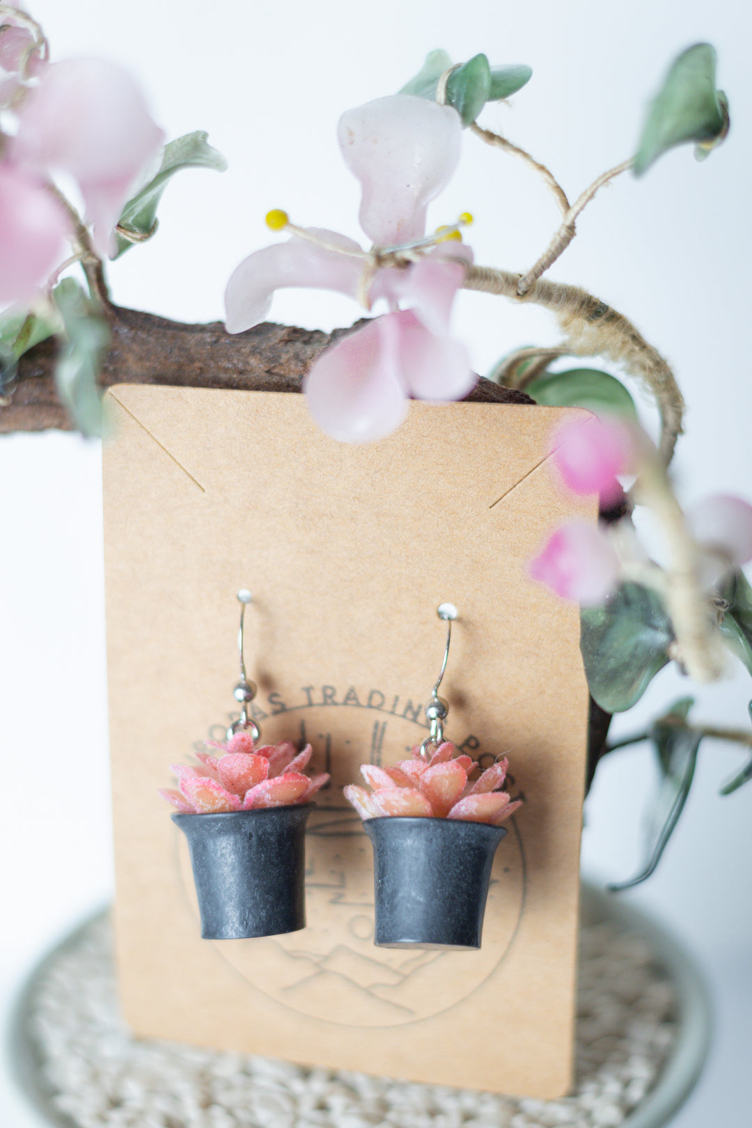 Pink Potted Fern Earrings - Auroras Trading Post
