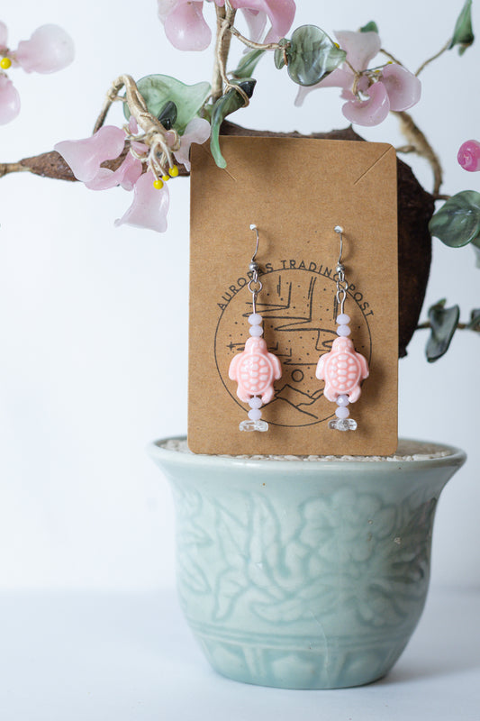 Pink Turtle Beaded Earrings - Auroras Trading Post