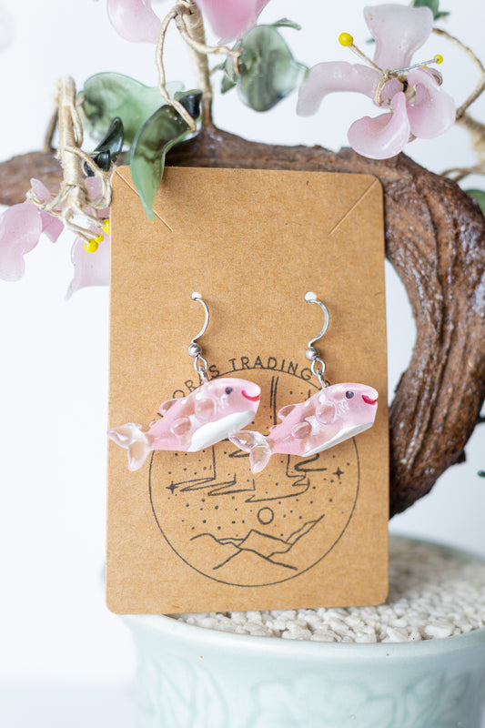 Pink Spotted Whale Dangle Earrings - Auroras Trading Post