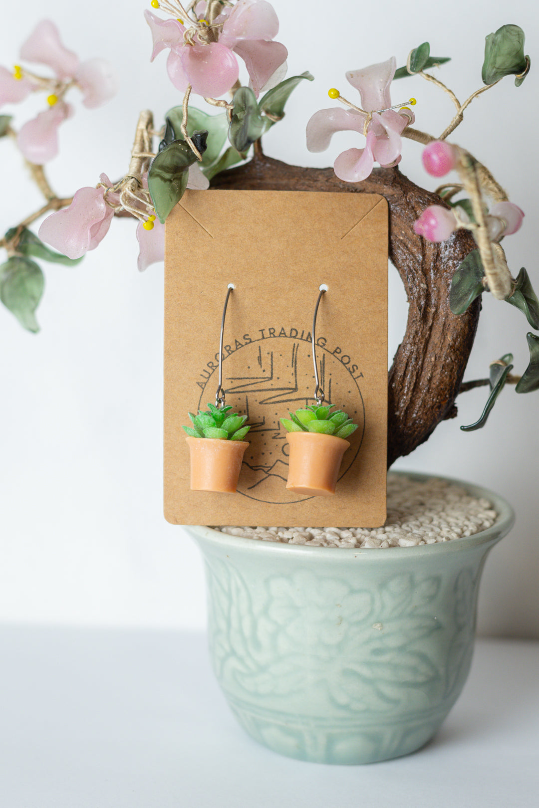 Green Fern Potted Plant Earrings - Auroras Trading Post
