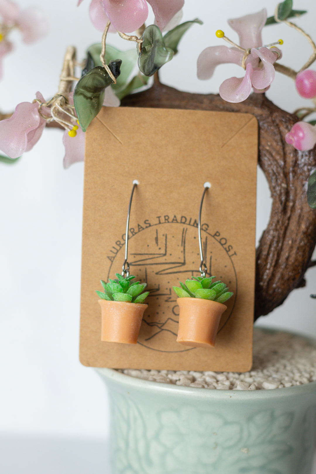 Green Fern Potted Plant Earrings - Auroras Trading Post