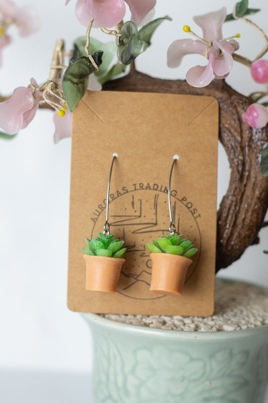 Green Fern Potted Plant Earrings - Auroras Trading Post