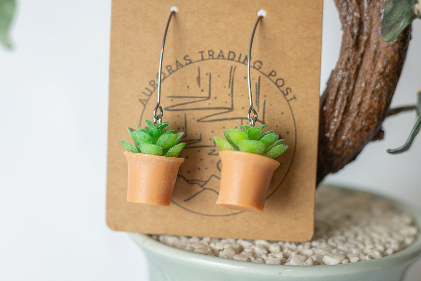 Green Fern Potted Plant Earrings - Auroras Trading Post