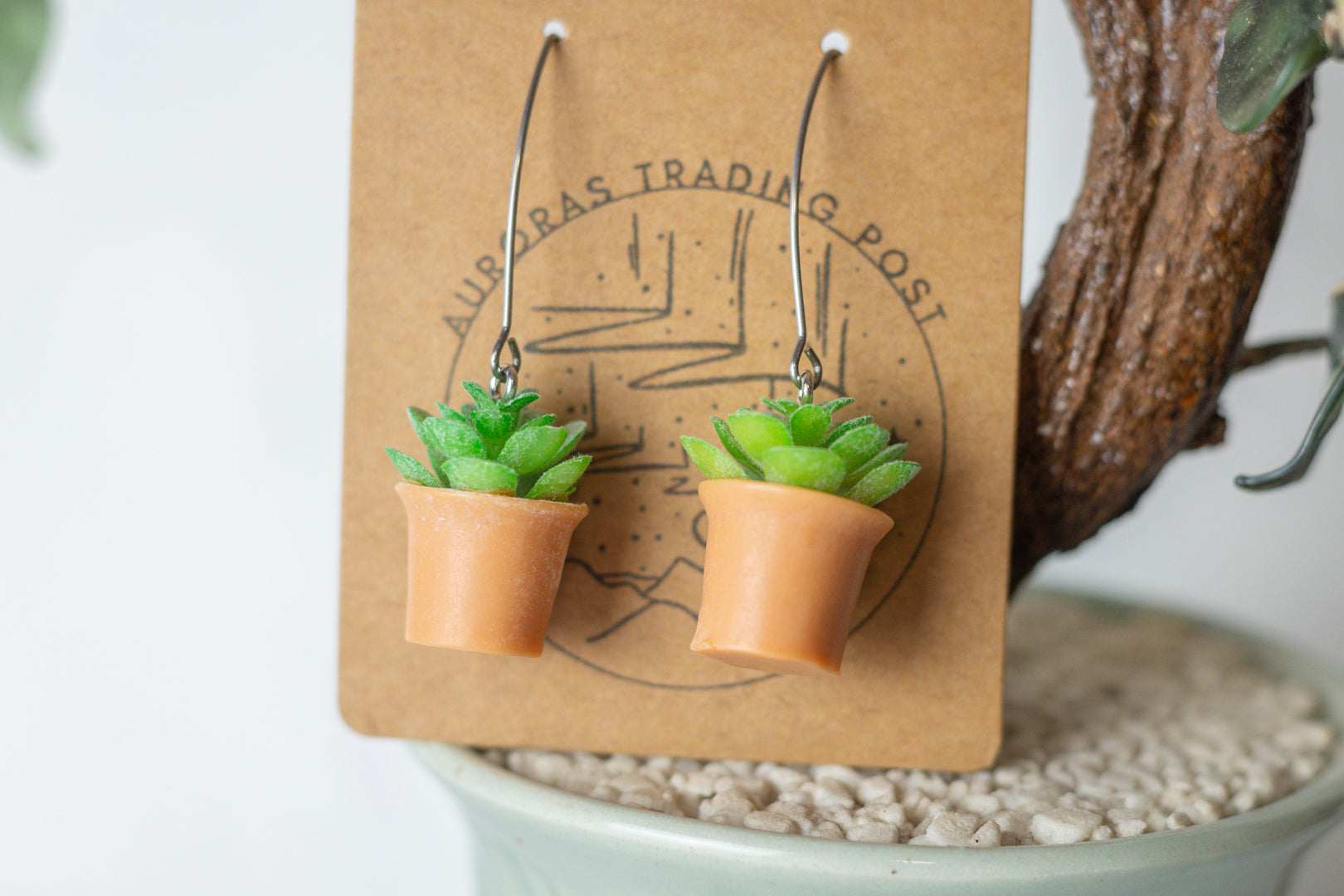 Green Fern Potted Plant Earrings - Auroras Trading Post