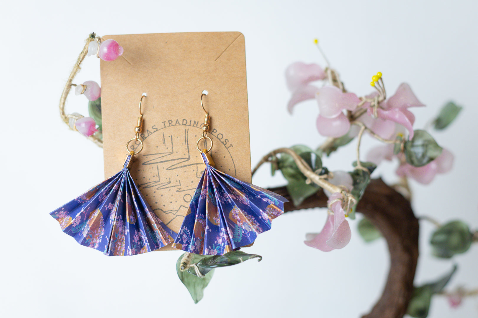 Purple & Gold Origami Fan Earrings - Auroras Trading Post