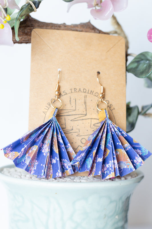 Purple & Gold Origami Fan Earrings - Auroras Trading Post