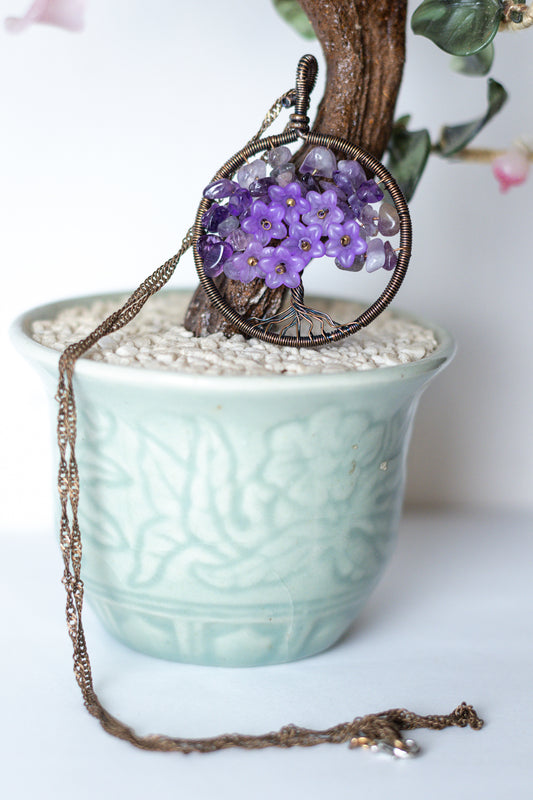 Purple Flower Tree of Life Necklace - Auroras Trading Post